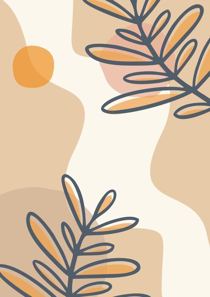 Organic Abstract Minimalist Pastel Background With Leaves vector