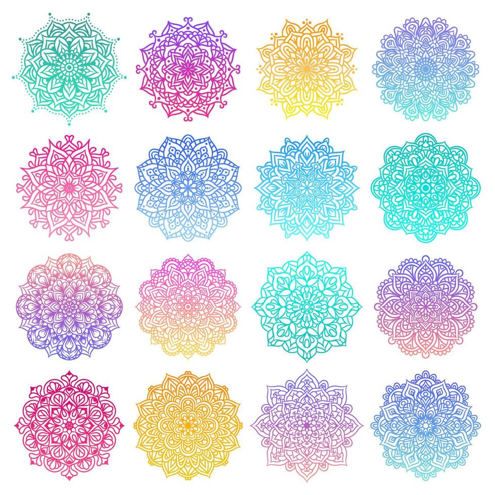 Set of mandala round gradient ornament pattern vector