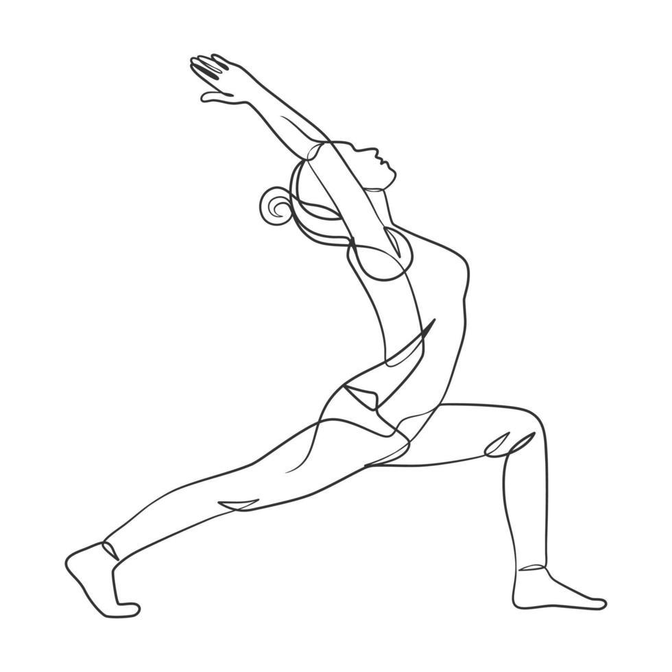 chica de yoga dibujo de línea continua diseño minimalista vector