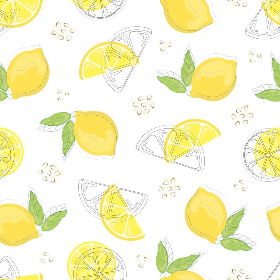 patrón sin costuras con limones dibujados a mano. frutas cítricas sobre un fondo blanco. fondo para textiles, utensilios de cocina y papel para envolver, fondo para el sitio vector