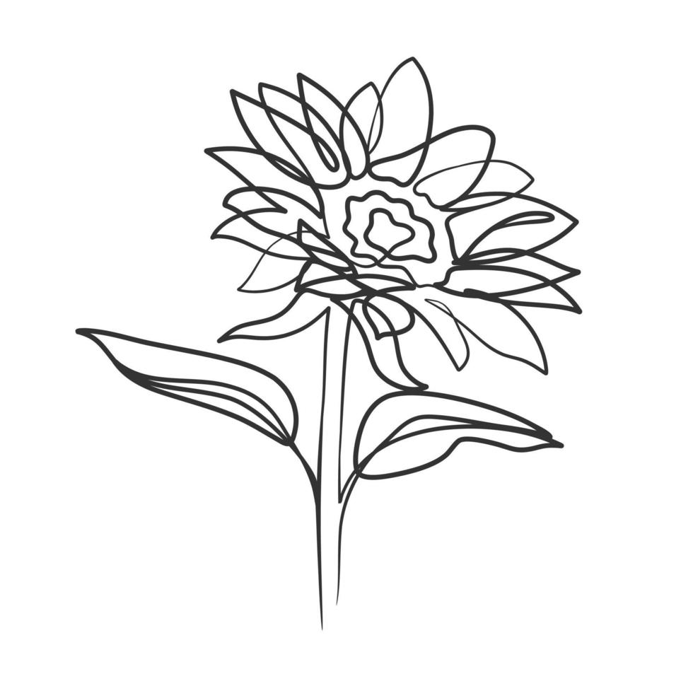 Continuous line drawing of simple flower illustration vector