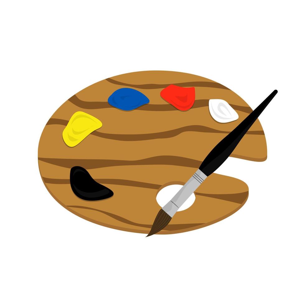 Artist's palette with paints and brush vector