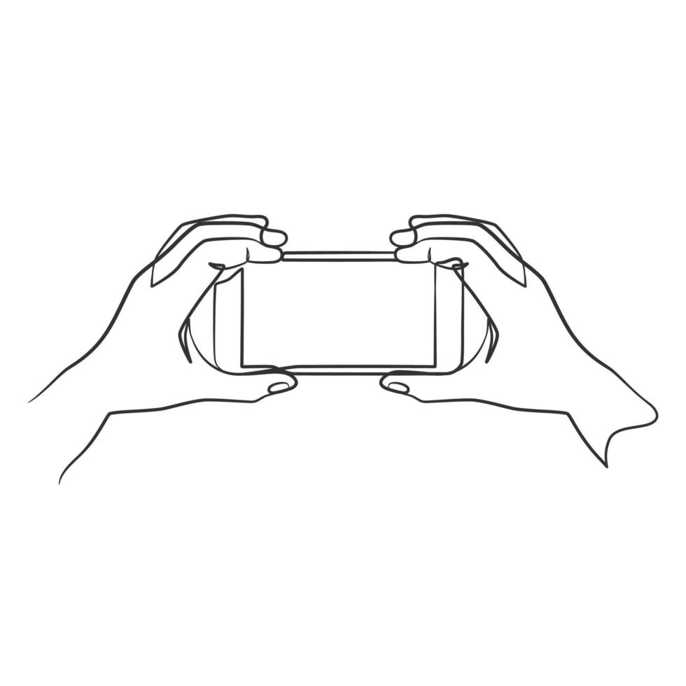 Continuous line drawing of hand holding smart phone vector