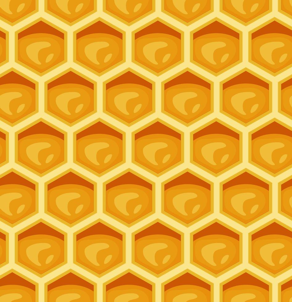 Honeycombs seamless pattern. Hexagonal wax cells with honey. vector
