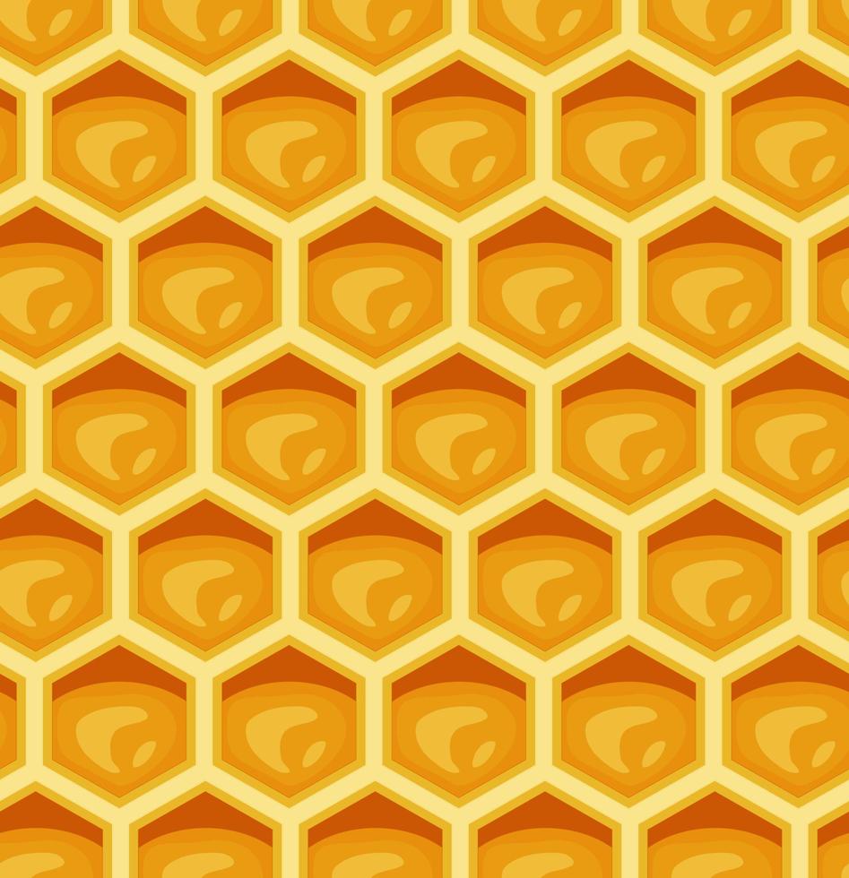 Honeycombs seamless pattern. Hexagonal wax cells with honey. vector