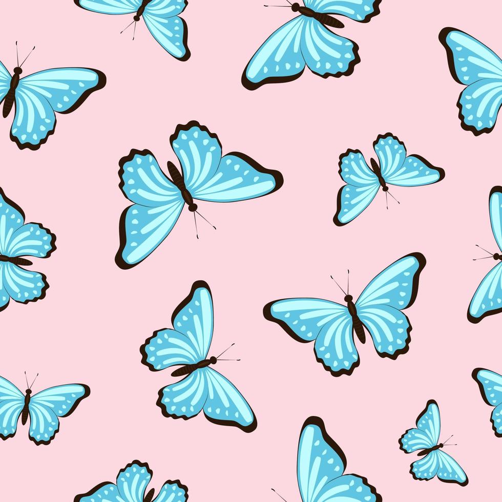 mariposas azules sobre fondo rosa de patrones sin fisuras vector