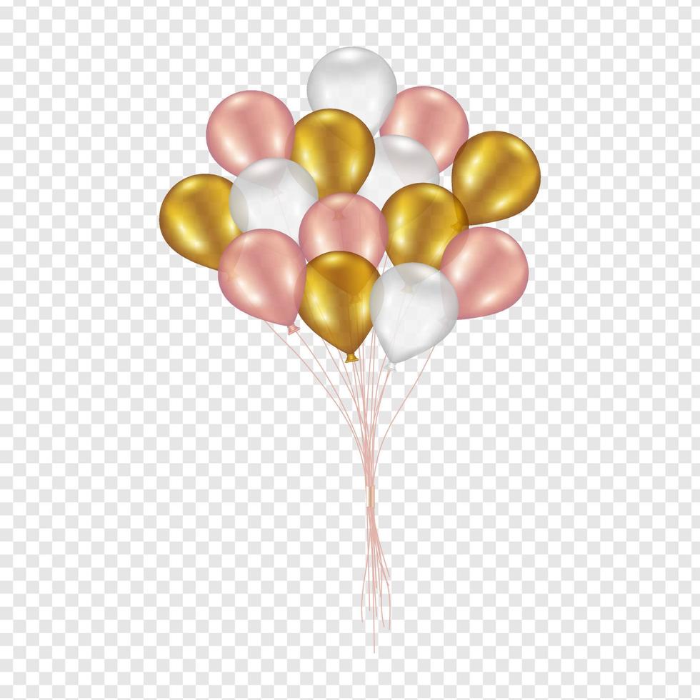 Bunch of balloons in white, gold and pink. vector
