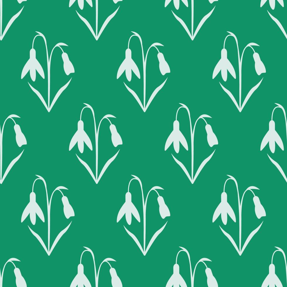 White snowdrops on green background seamless pattern vector