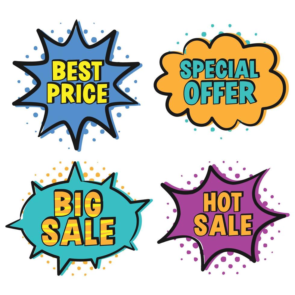 Pop art sales stickers or label set vector