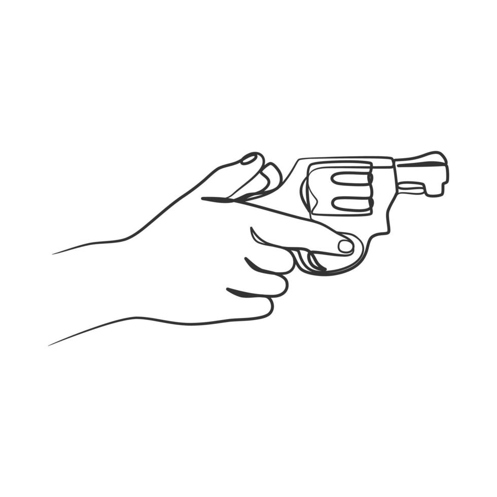 Continuous line art drawing of hand holding gun vector