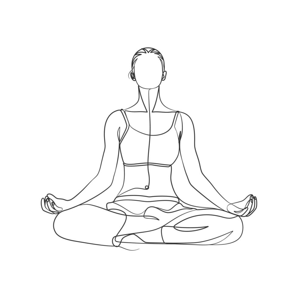 chica de yoga dibujo de línea continua diseño minimalista vector