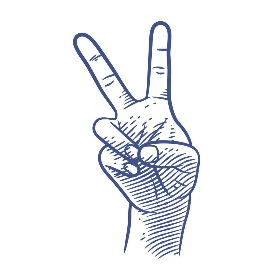 Peace sign hand gesture line art vector illustration