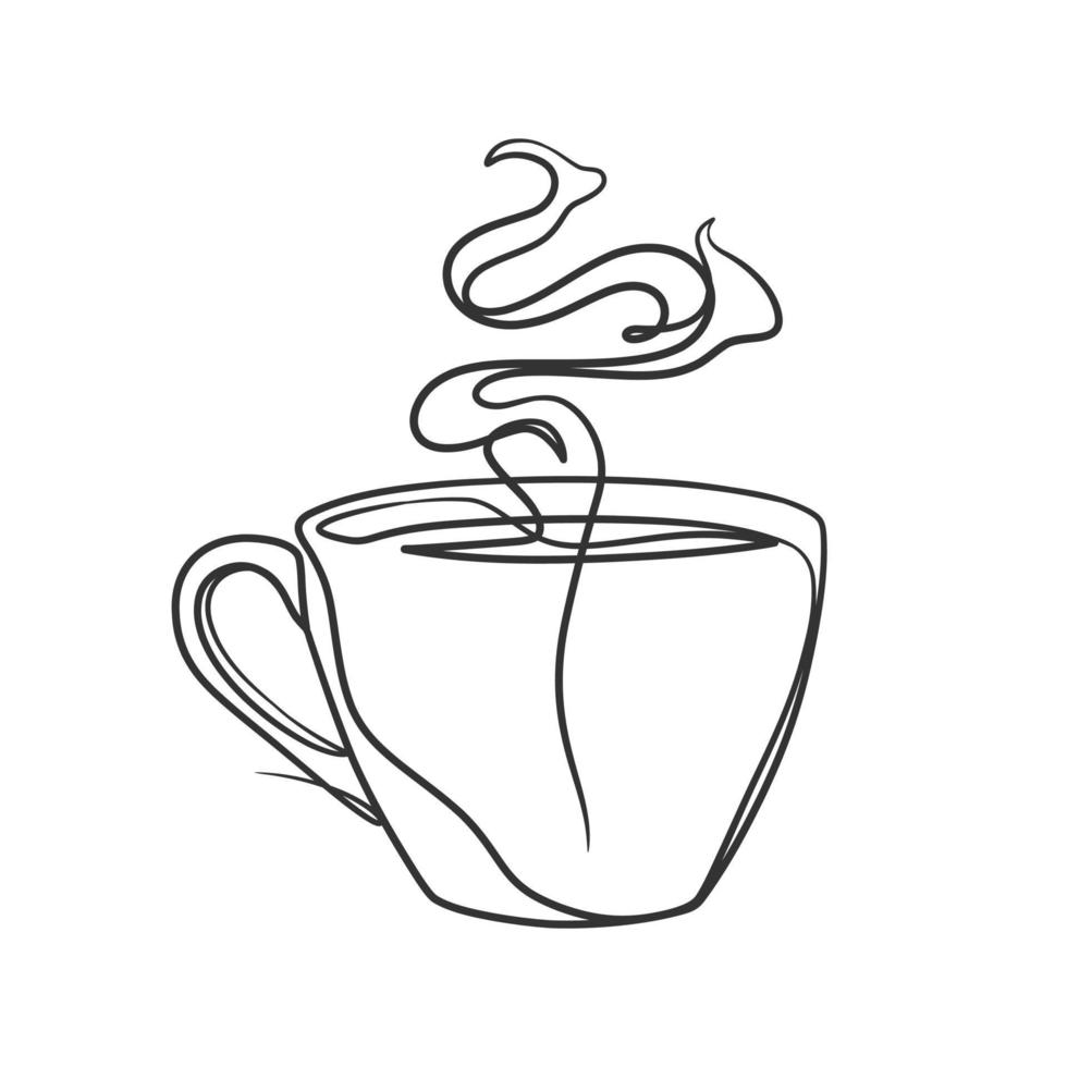 Continuous line drawing a cup of coffee. Coffee one line art vector
