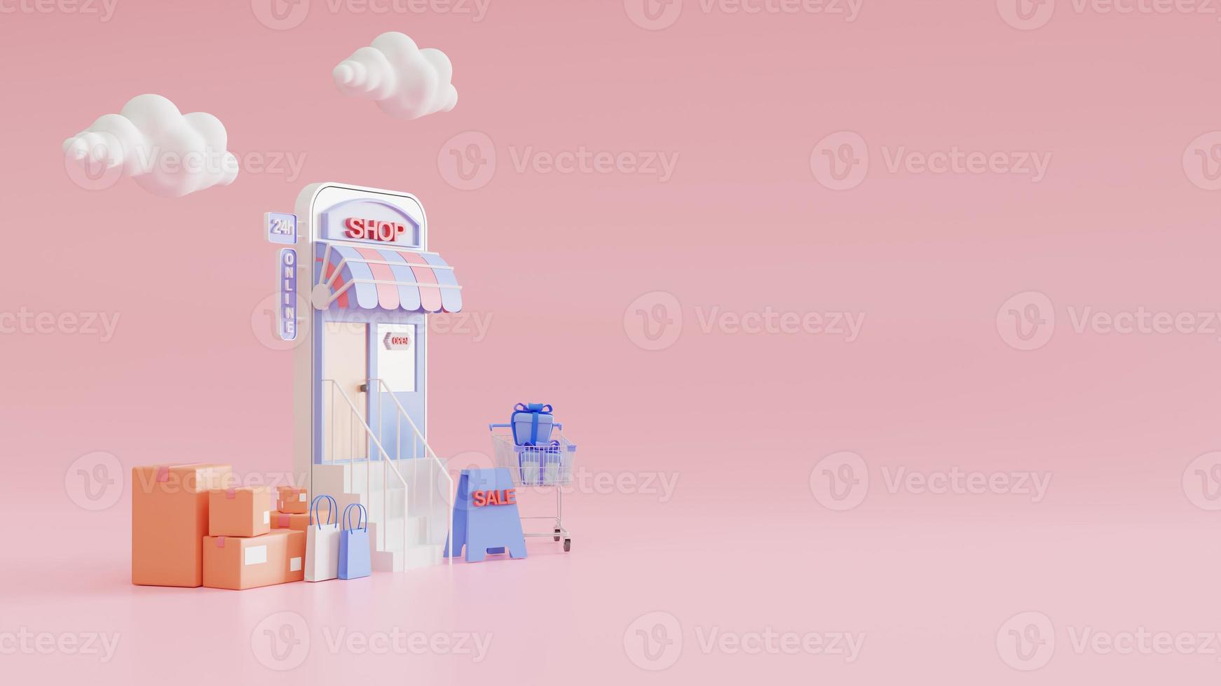 Shopping on Websites or Mobile Applications Concepts  Marketing and Digital Marketing. 3D illustration. for online store promotion. photo