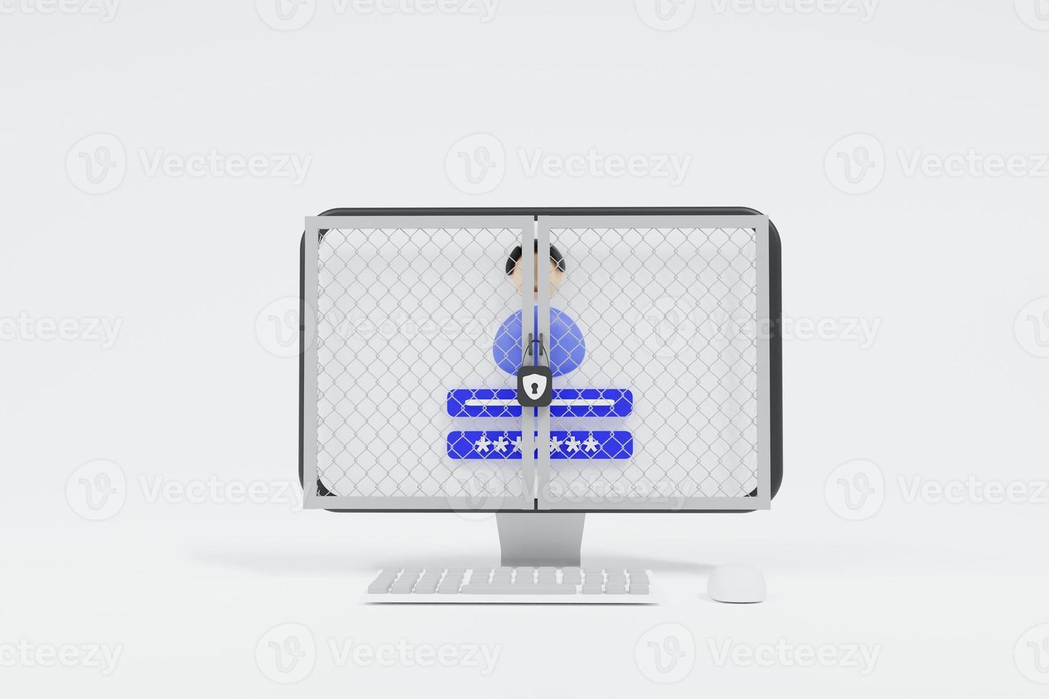 Concept of security, data protection, hacker, computer protection. 3D illustration photo