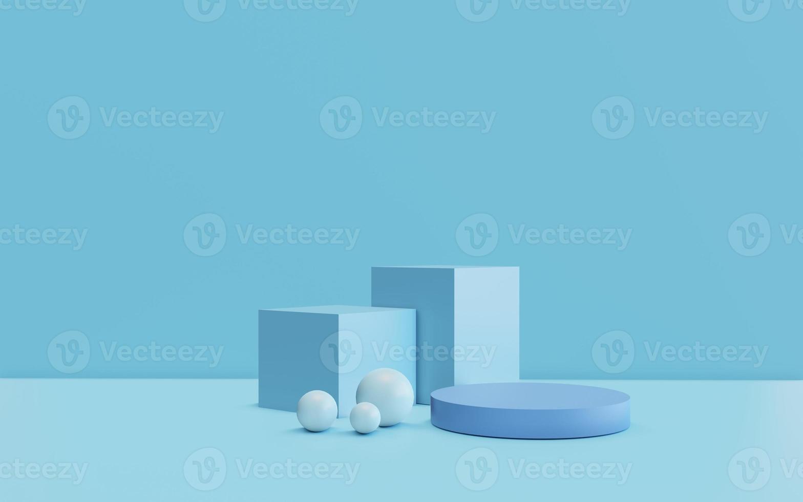 The abstract minimal scene with geometric forms. Blue Sky background. product presentation, mock-up, show cosmetic product display, Podium, stage pedestal, or platform. 3d rendering photo