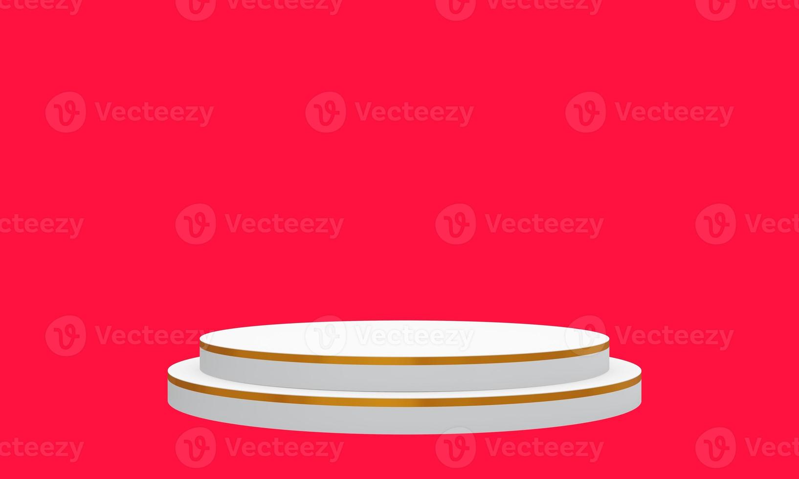 Red background. three white podium minimalist mockup the scene for cosmetic or another product, 3d rendering photo