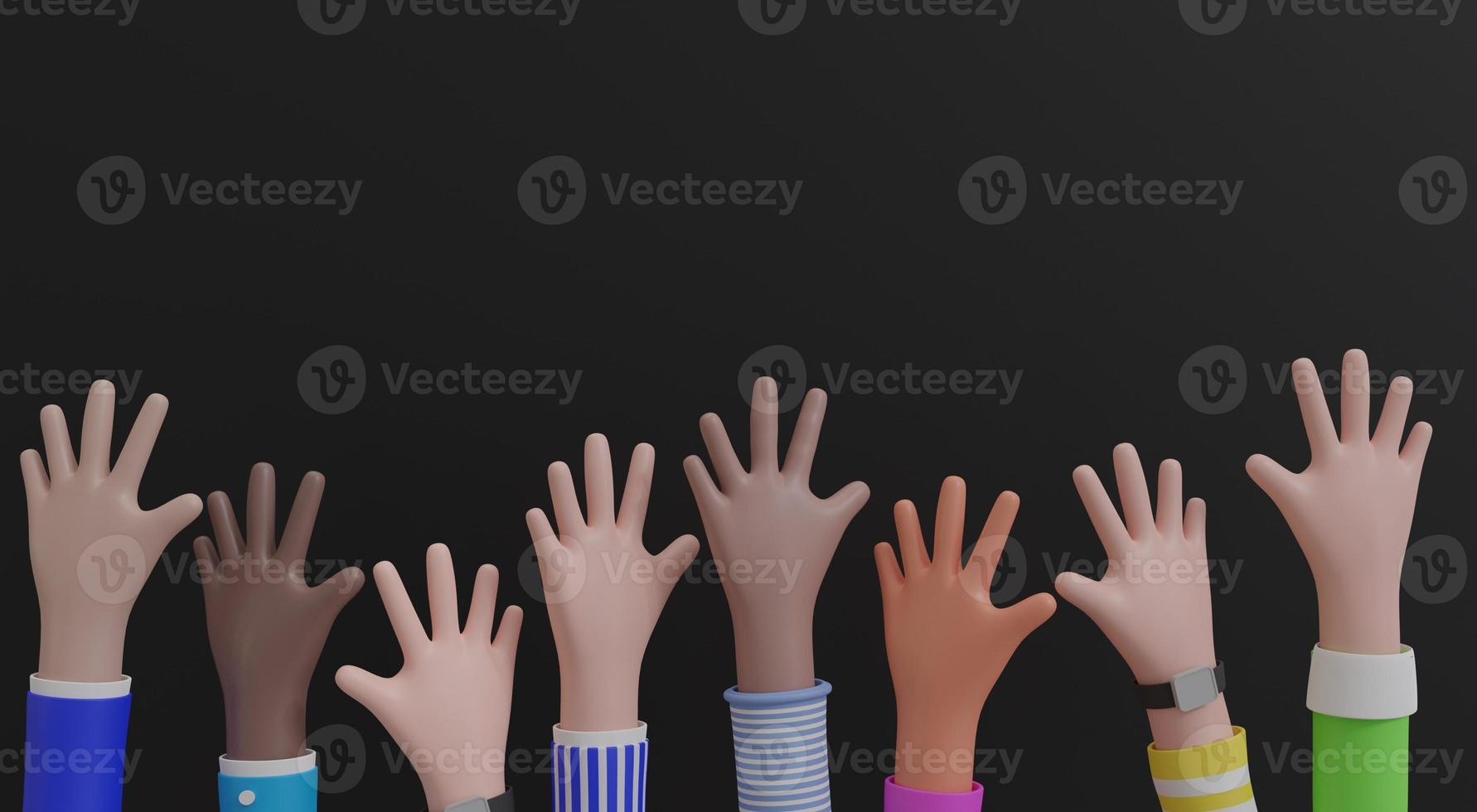 Cartoons Hands Raised, Isolated on black background.  with copy space. 3d  illustration. photo