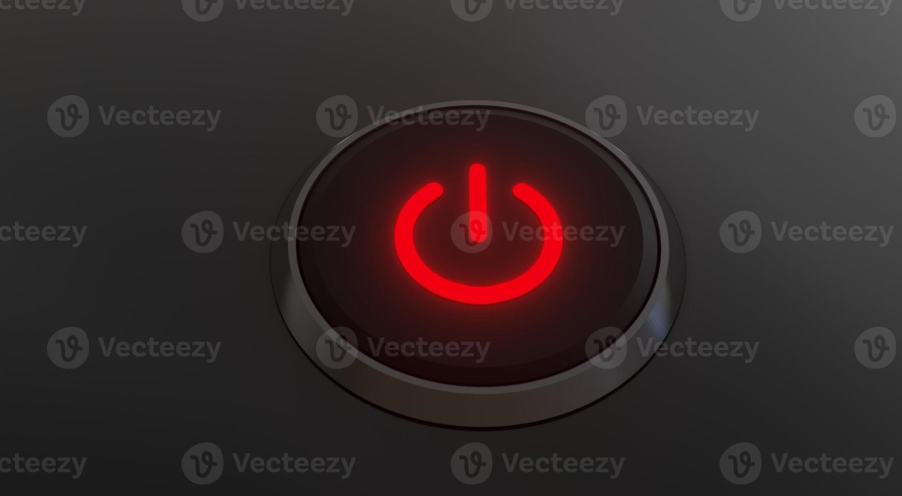 Start button or power button with reflective red light, 3D rendering. photo