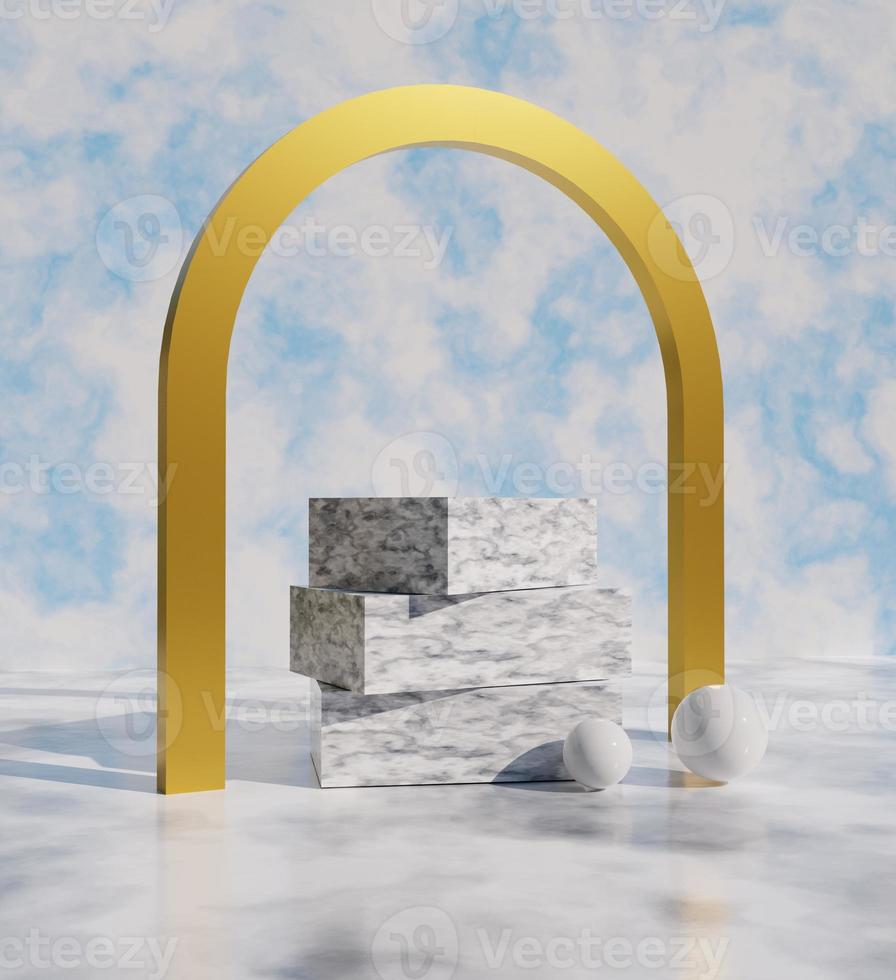 3D rendering, the image of luxury background white marble plinth with sky backdrop for cosmetics or other products. photo