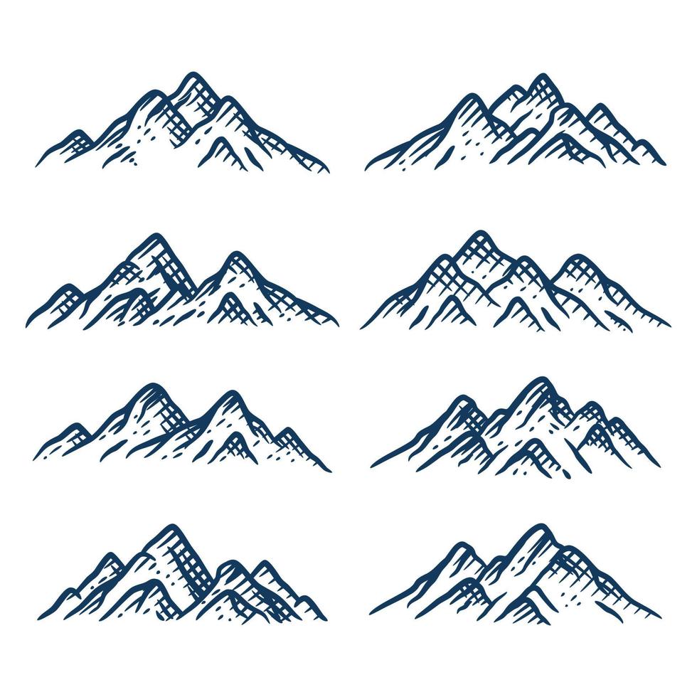 mountain peaks set collection hand drawn vector