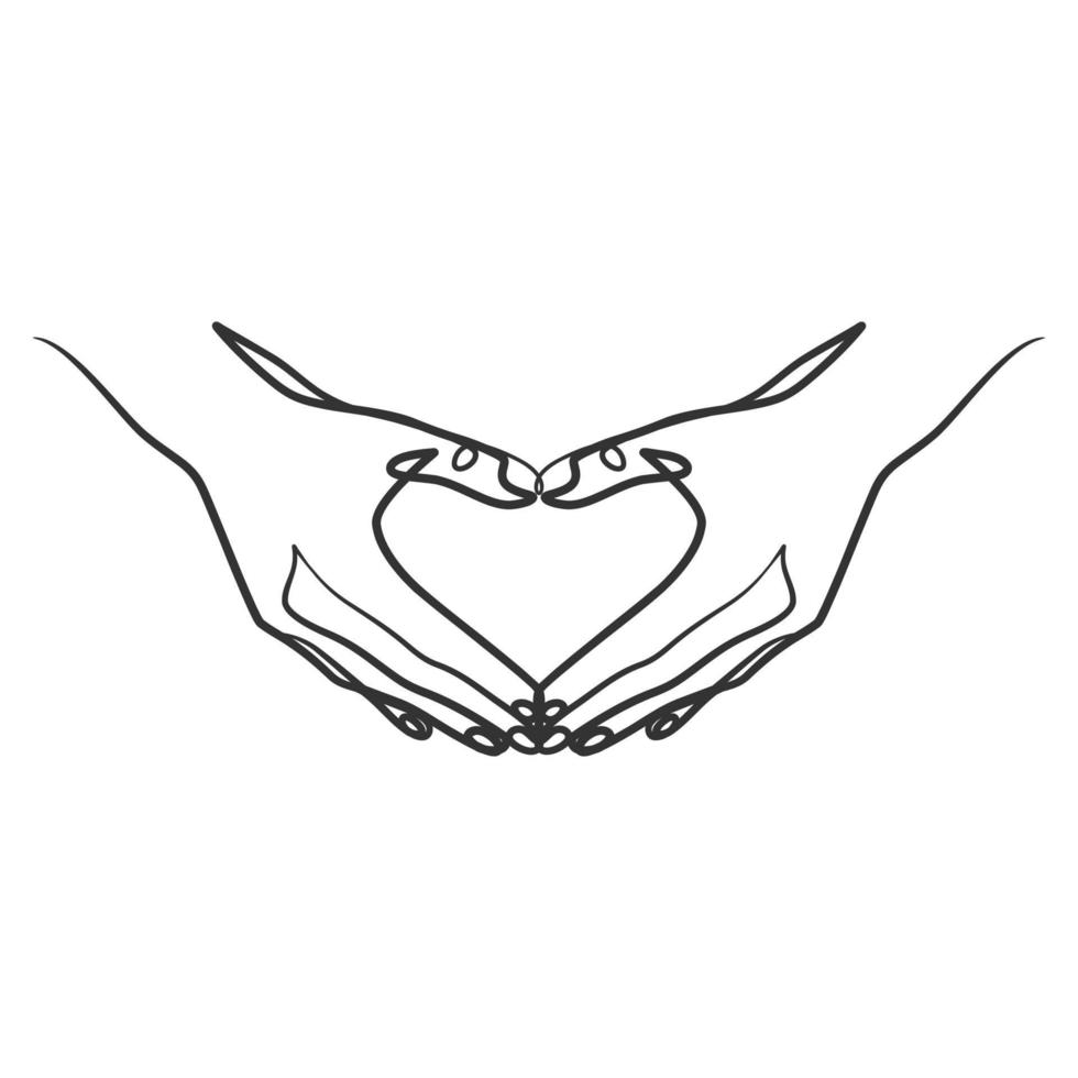 Hand fingers making heart shape in continuous line art vector