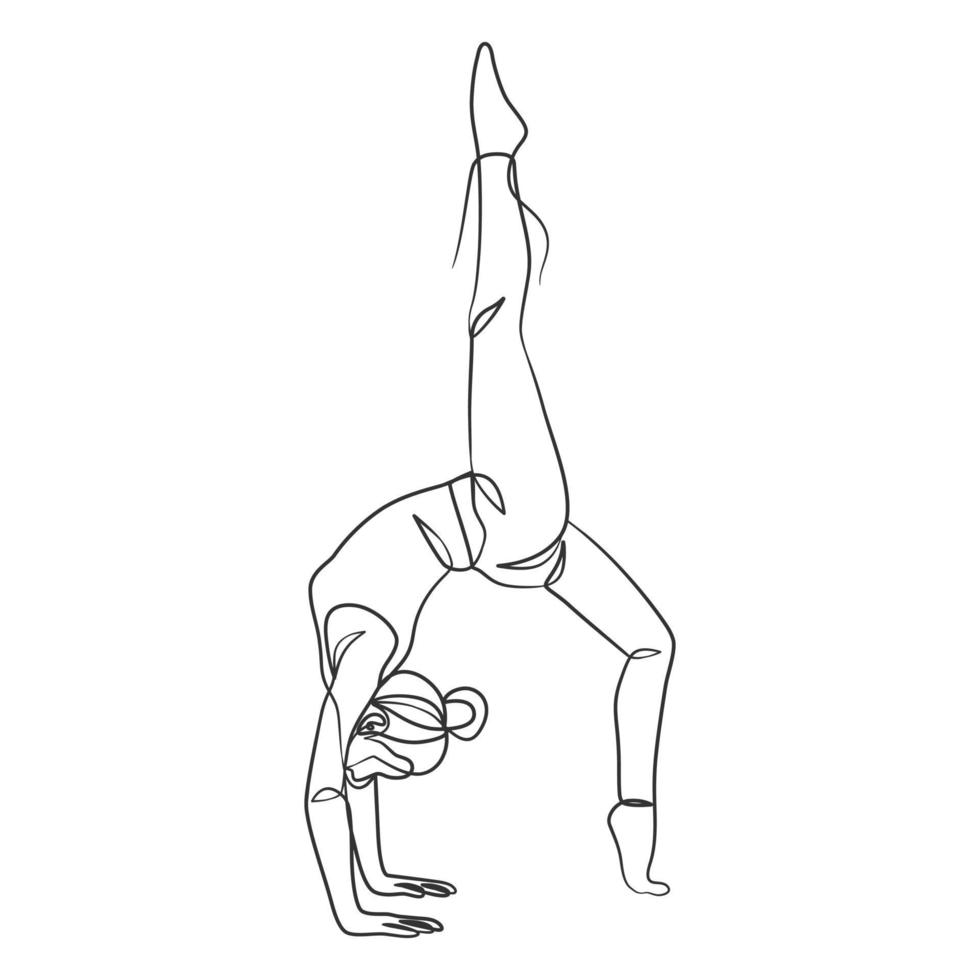 chica de yoga dibujo de línea continua diseño minimalista vector