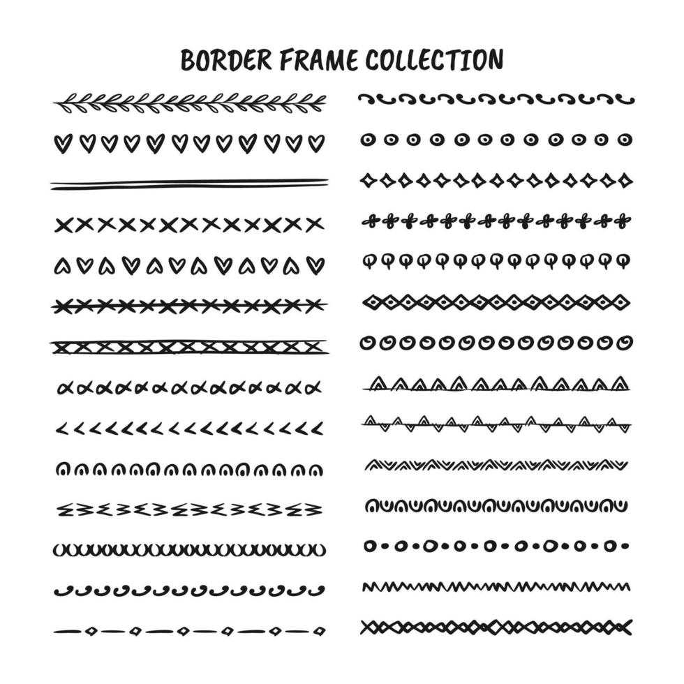 Hand drawn line, border, frame design element set vector