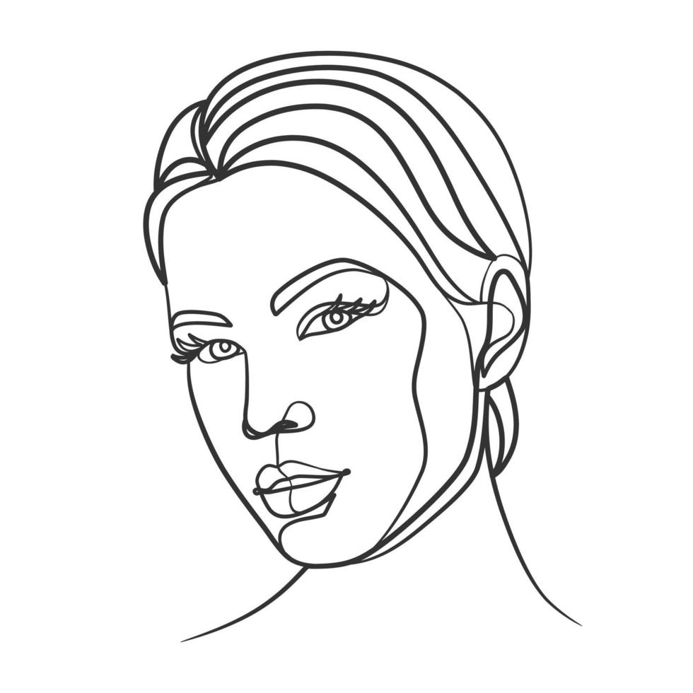 Continuous line drawing of woman face. One line woman portrait vector