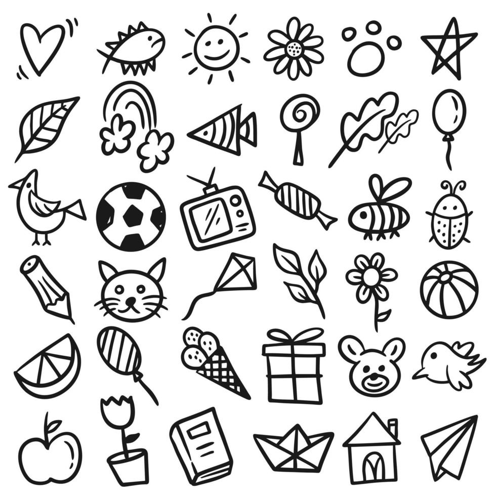 hand drawn kids doodle set vector