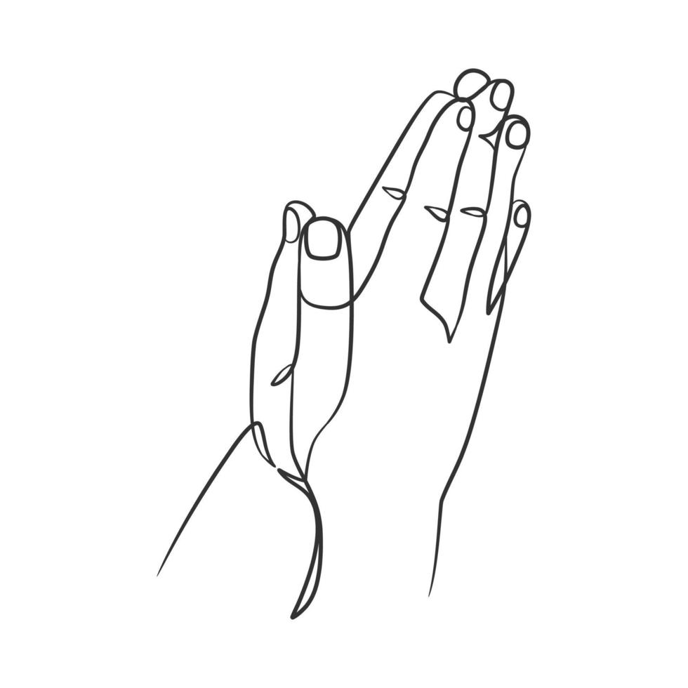 dibujo de línea continua de la mano rezando. dibujo de una línea de manos rezando vector