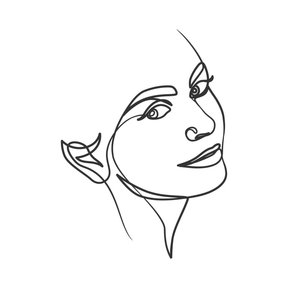 Continuous line drawing of woman face. One line woman portrait vector