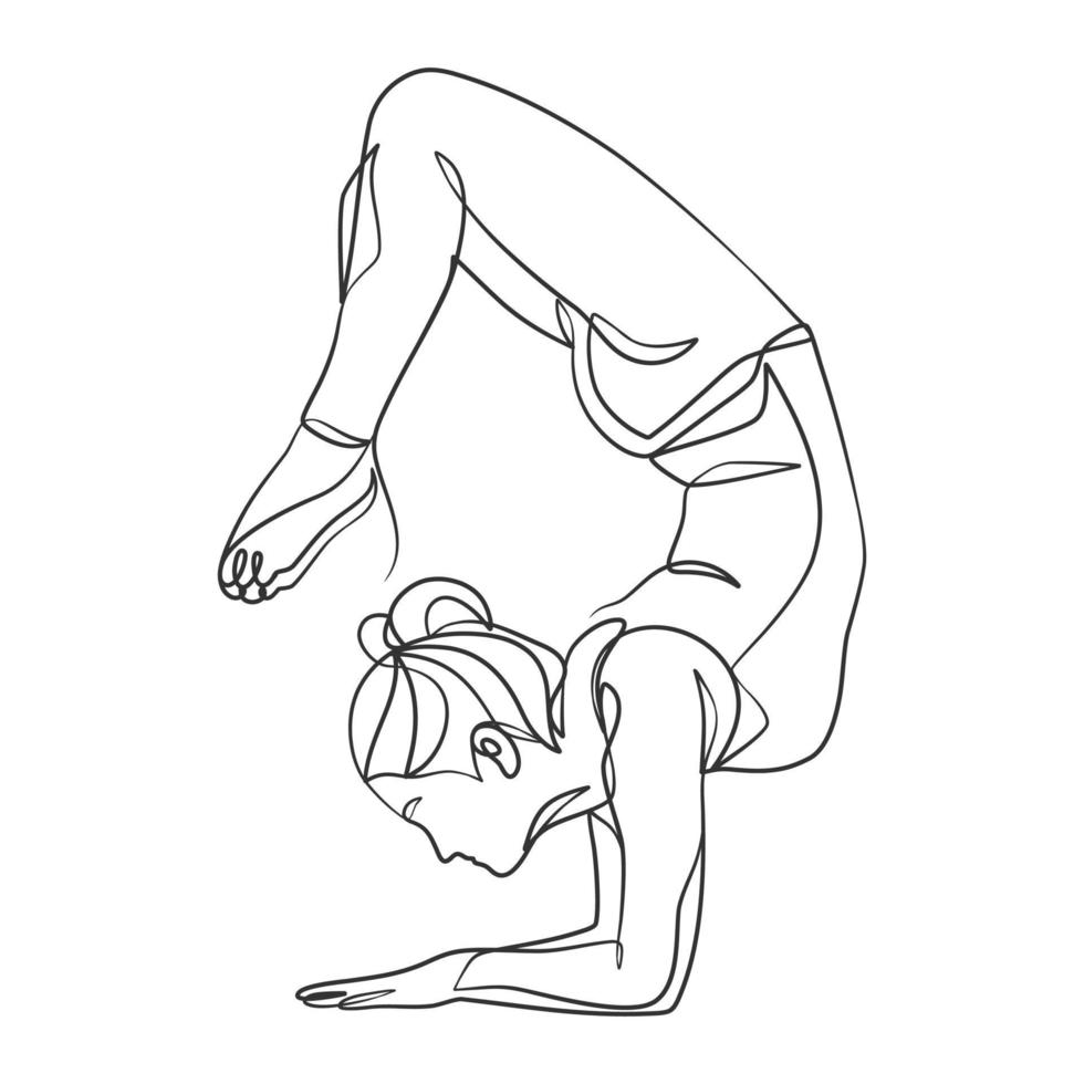 Yoga girl continuous line drawing minimalist design vector