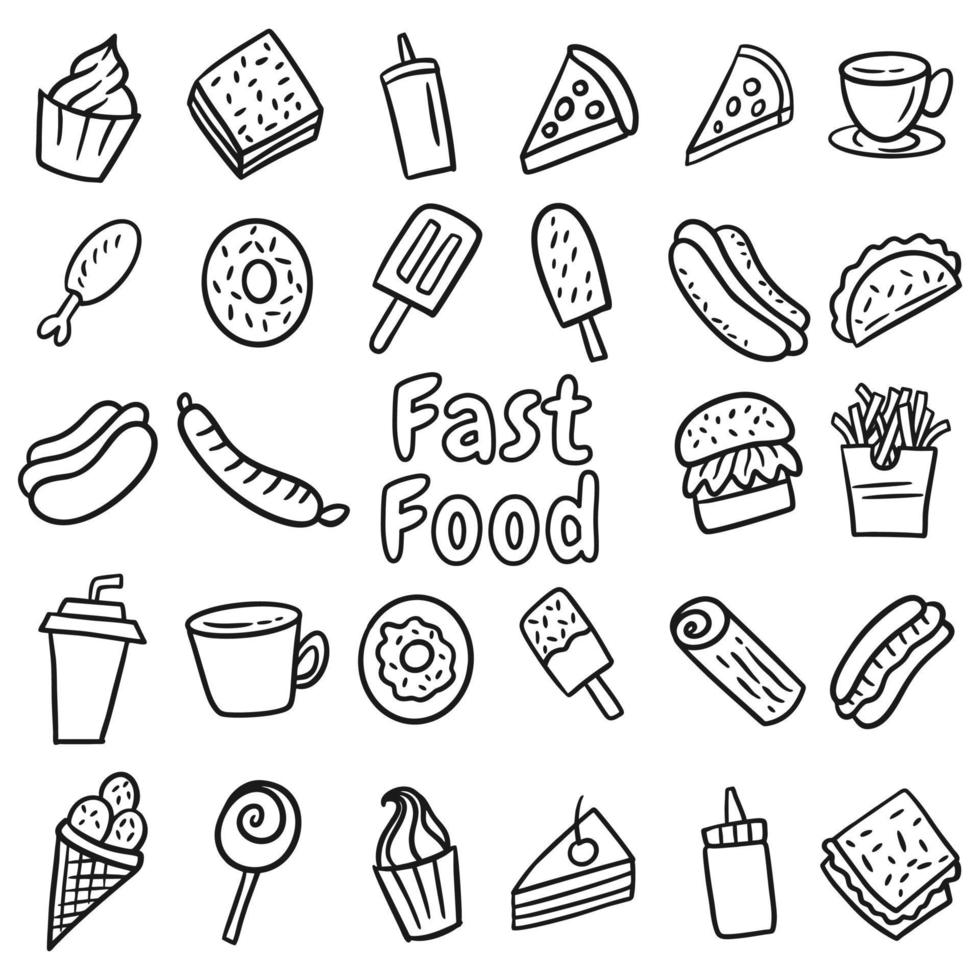 comida rápida doodle conjunto dibujado a mano vector