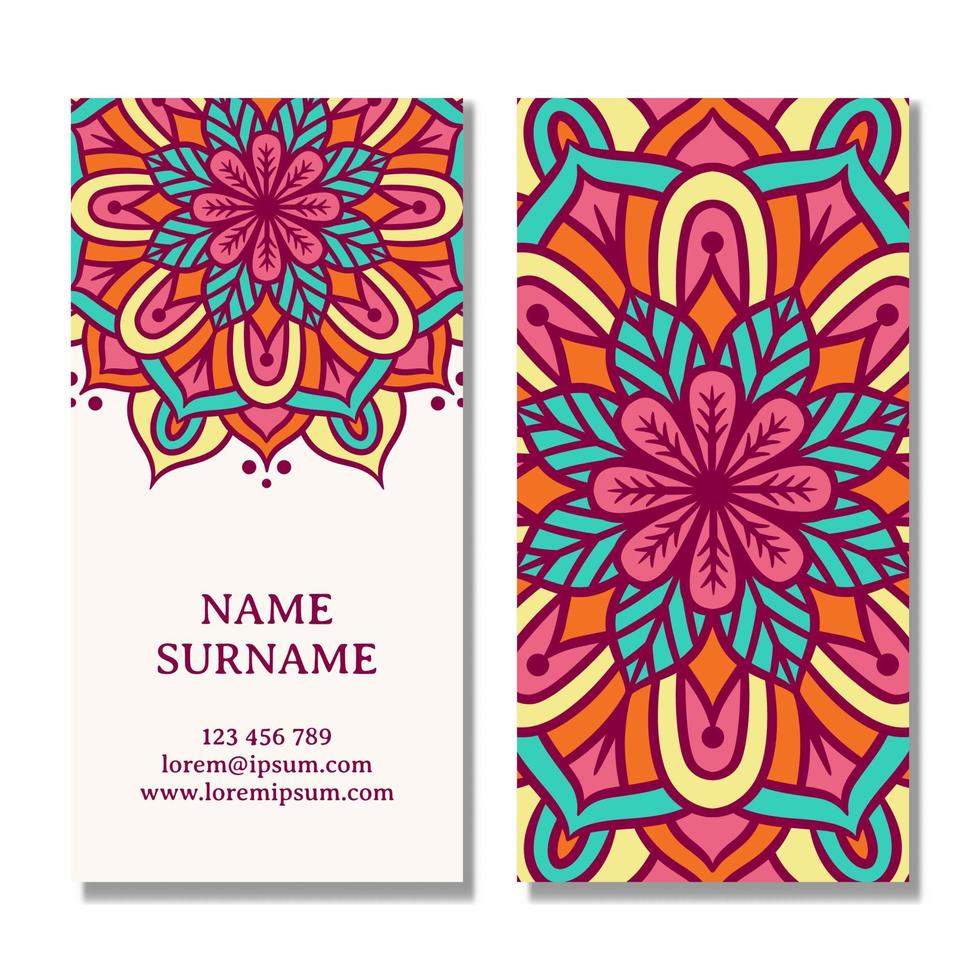 Vintage business card with mandala design vector