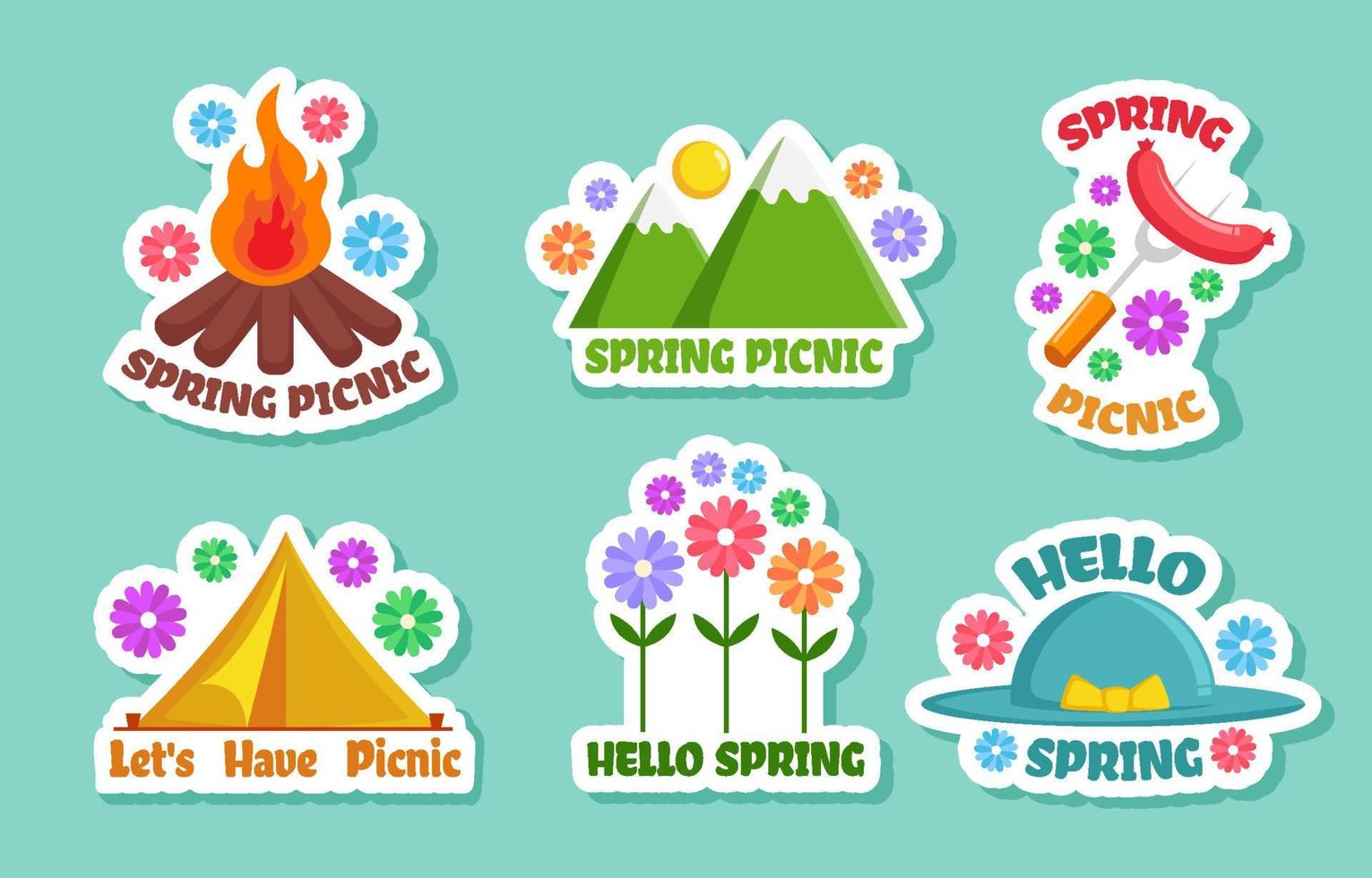 conjunto de pegatinas de picnics de primavera vector