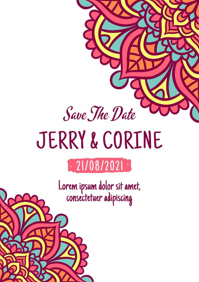 Vintage Wedding Invitation Card With Mandala Design vector