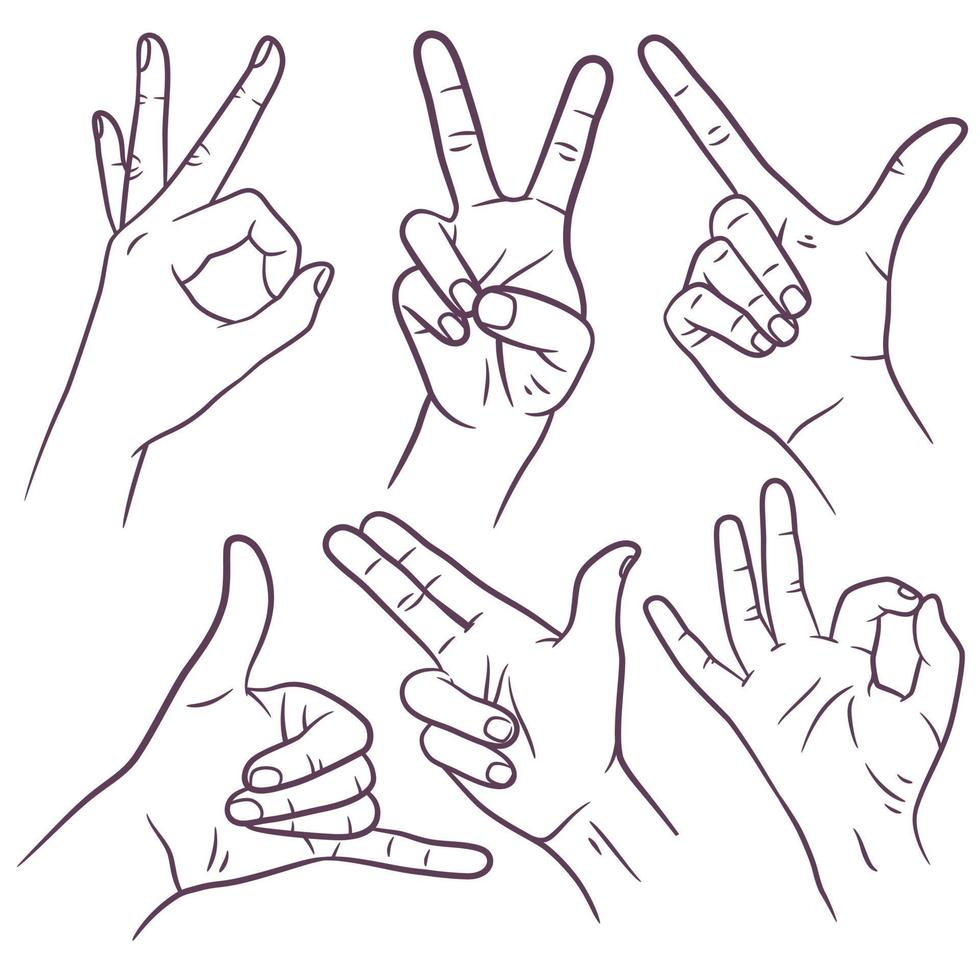 Hand gesture line art collection vector