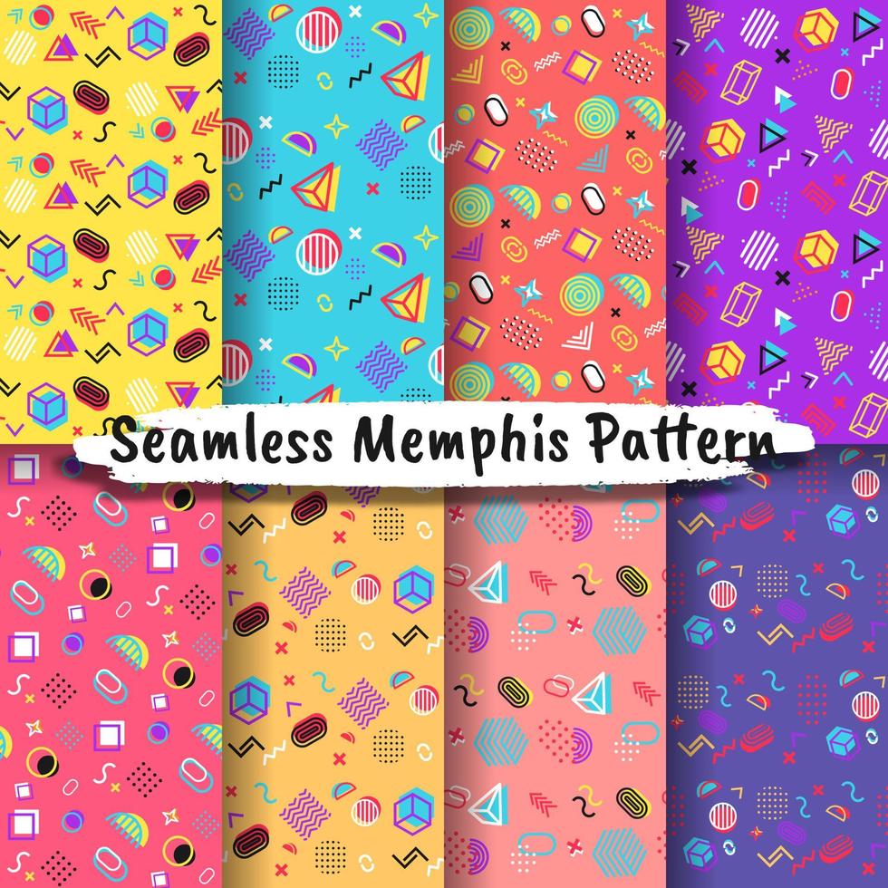 Collection of Seamless Memphis Style Patterns vector