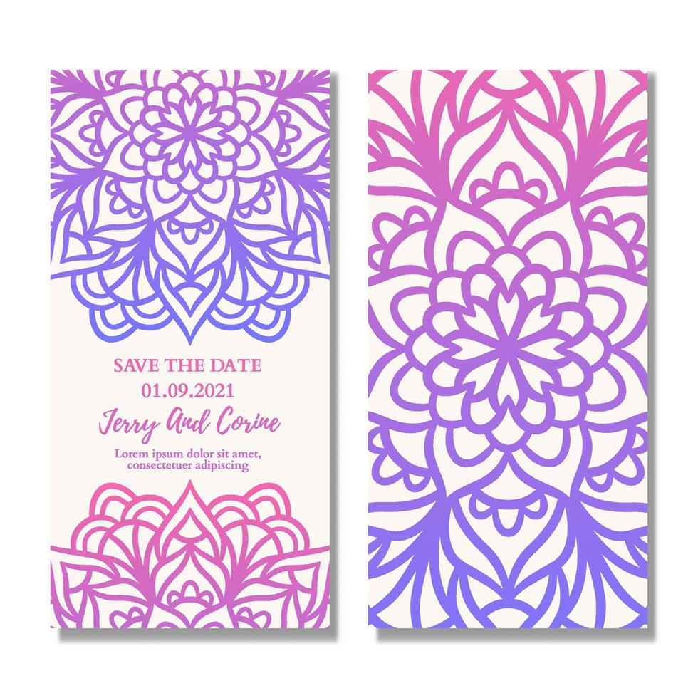 Vintage wedding invitation card with mandala gradient design vector