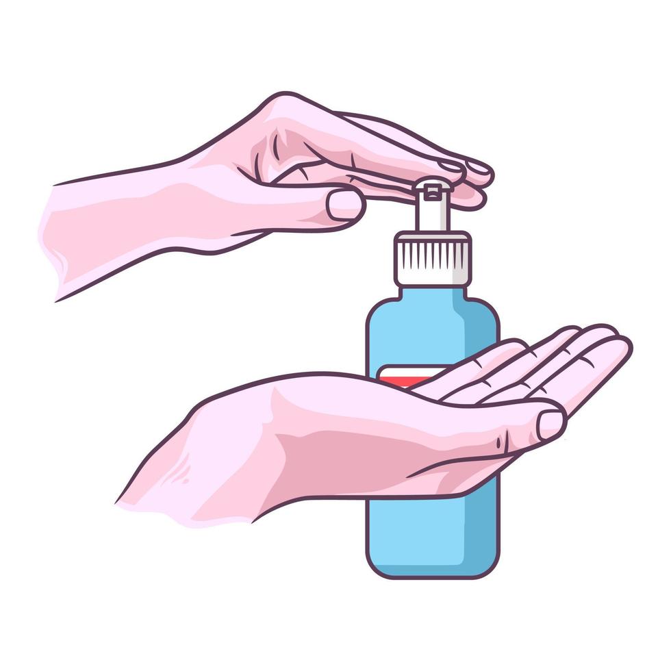 hands using hand sanitizer vector illustration, sanitizer disinfectant