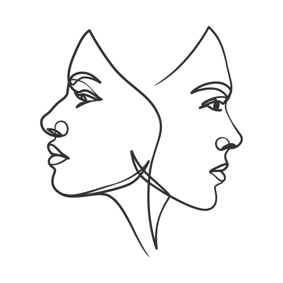 Continuous line drawing of woman face. One line woman portrait vector