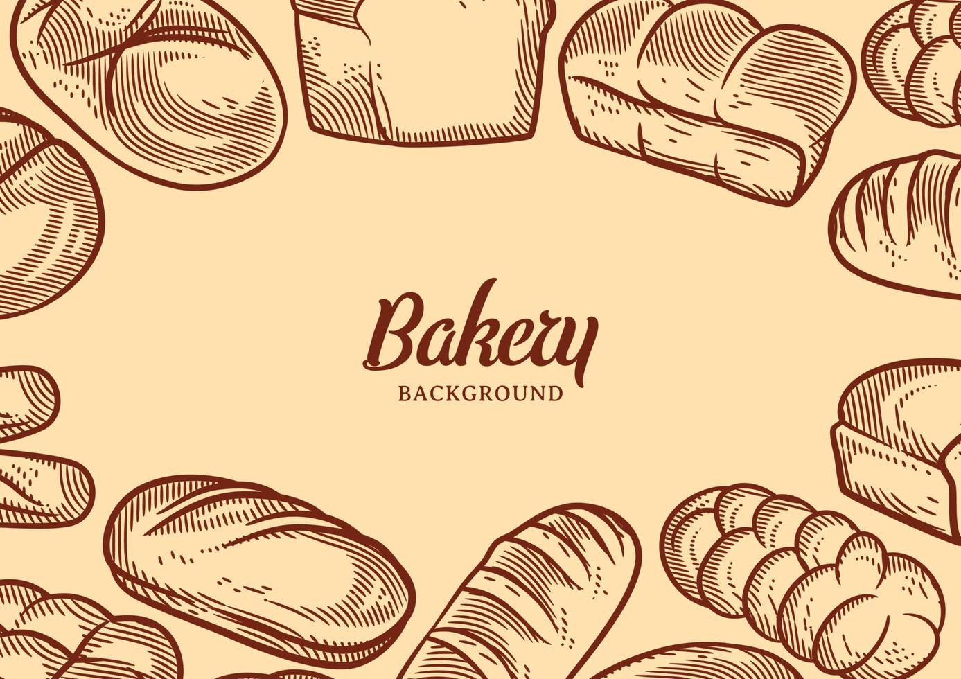 Fondo de panadería vintage con ilustración de vector de pan esbozado