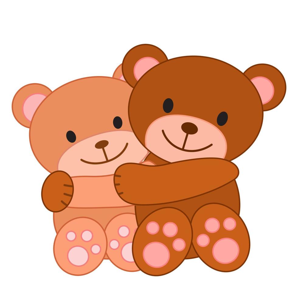 dos osos abrazados. linda ilustración de dibujos animados. concepto de amor  y amistad. imprimir para el