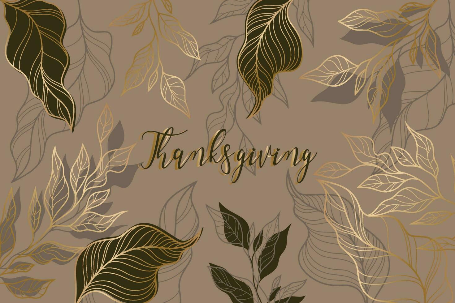 arte lineal hojas doradas acción de gracias floral fondo vector ilustración plantilla