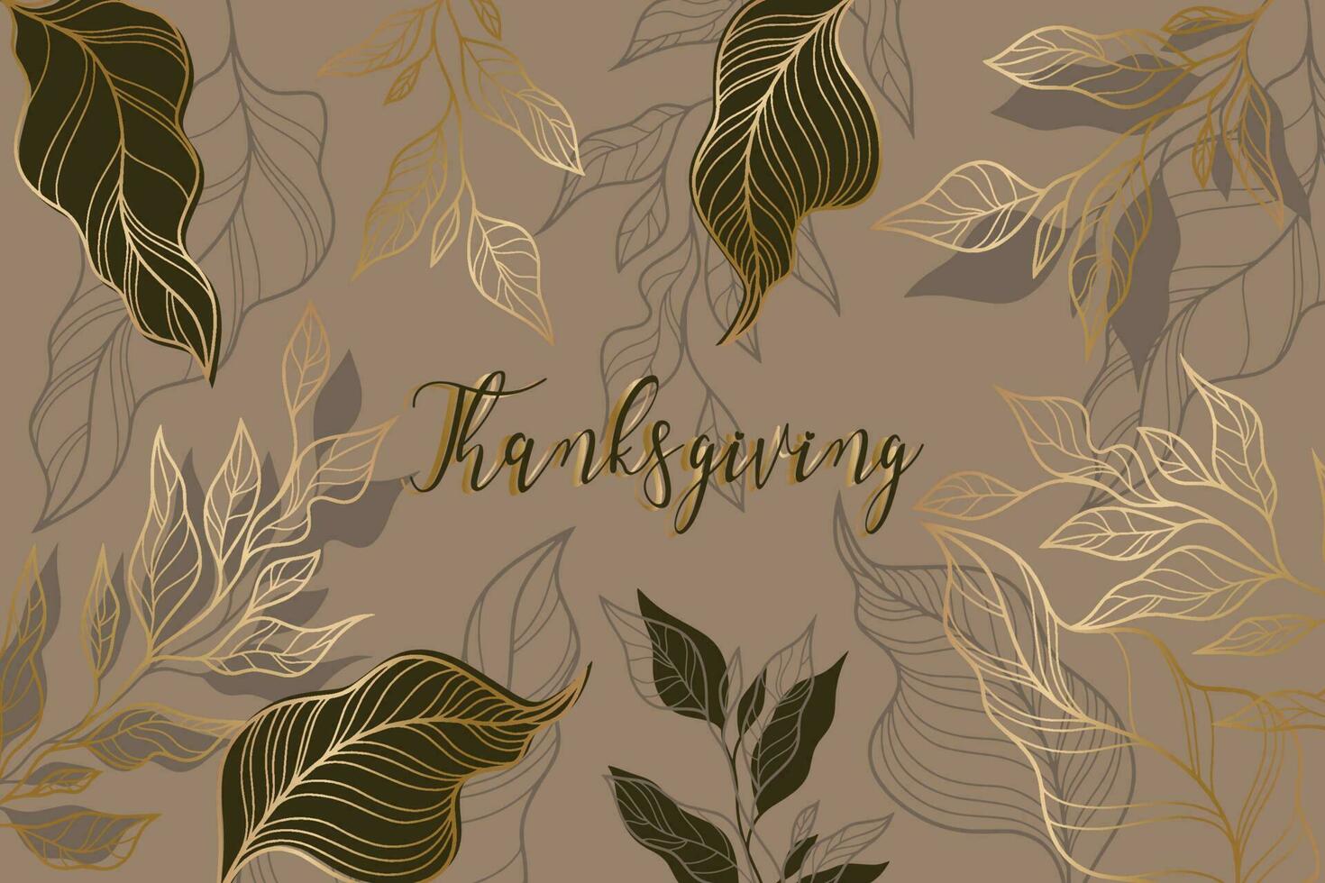 Line art golden leaves Thanksgiving floral background vector illustration template