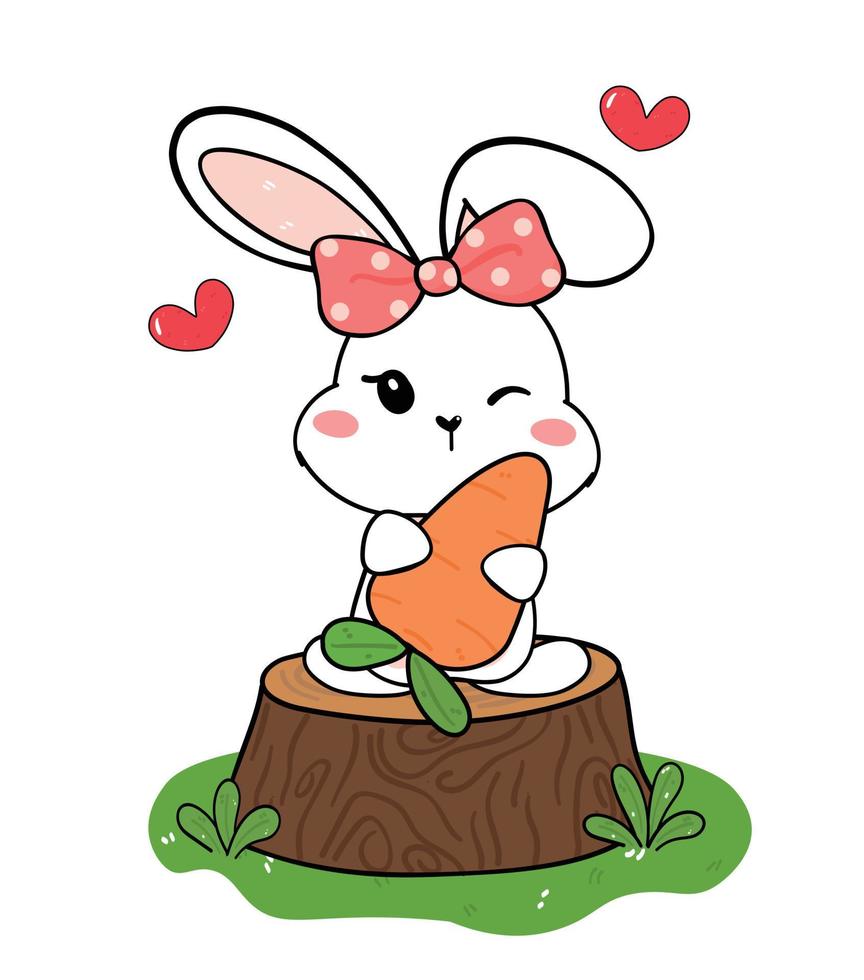 lindo bebé conejito conejo blanco abrazo zanahoria enorme, vector de  contorno de dibujo de dibujos animados 6051859 Vector en Vecteezy