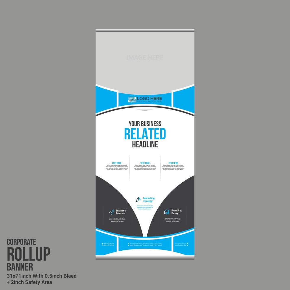 cyan colored roll up banner design vector
