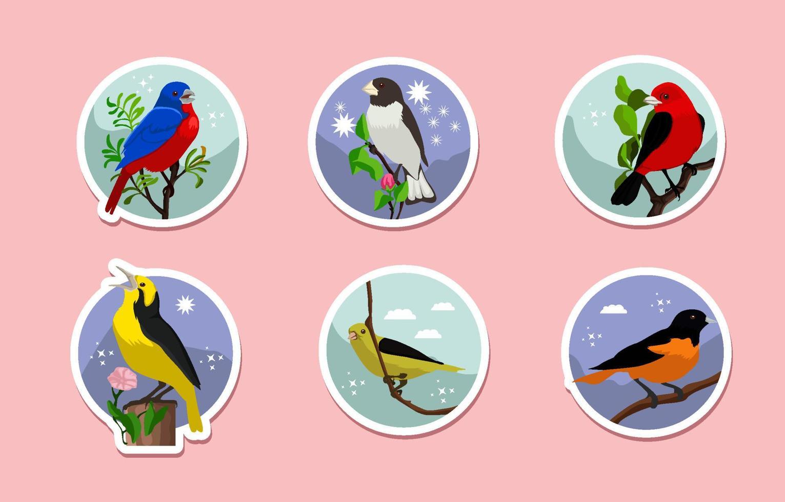 Spring Bird Sticker Set Collection vector