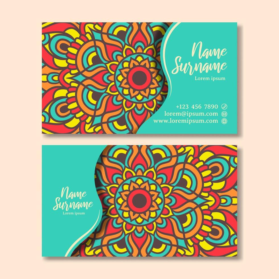 Vintage business card with mandala design template vector